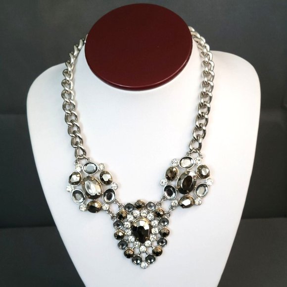 Unbranded Jewelry - Womens Silver Tone Heavy Chunky Chain Prong Set Crystal Statement Necklace